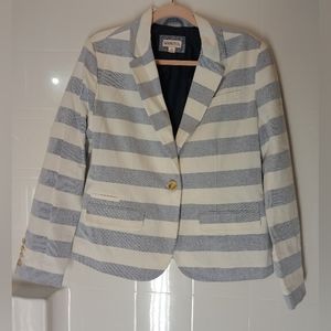 Merona Women's Cotton White Blue Striped Long Sleeve Blazer Jacket